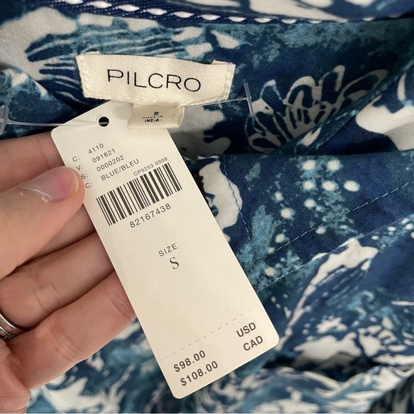 NEW Anthropologie Pilcro Batwing Ruffle Blouse Size Small Blue Floral NWT. 4 - Picture 4 of 10